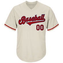 Load image into Gallery viewer, Custom Cream Red-Navy Authentic Throwback Rib-Knit Baseball Jersey Shirt