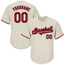 Load image into Gallery viewer, Custom Cream Red-Navy Authentic Throwback Rib-Knit Baseball Jersey Shirt