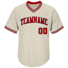 Load image into Gallery viewer, Custom Cream Red-Black Authentic Throwback Rib-Knit Baseball Jersey Shirt