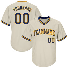 Load image into Gallery viewer, Custom Cream Navy-Gold Authentic Throwback Rib-Knit Baseball Jersey Shirt
