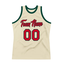 Load image into Gallery viewer, Custom Cream Red-Hunter Green Authentic Throwback Basketball Jersey