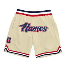 Load image into Gallery viewer, Custom Cream Navy-Red Authentic Throwback Basketball Shorts