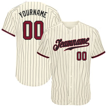 Load image into Gallery viewer, Custom Cream Black Pinstripe Crimson-Black Authentic Baseball Jersey