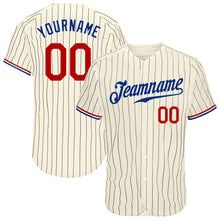 Load image into Gallery viewer, Custom Cream Black Pinstripe Red-Royal Authentic Baseball Jersey