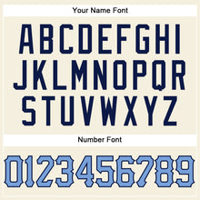 Load image into Gallery viewer, Custom Cream Navy Pinstripe Light Blue-Navy Authentic Baseball Jersey