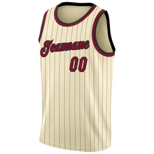 Load image into Gallery viewer, Custom Cream Black Pinstripe Maroon-Black Authentic Basketball Jersey