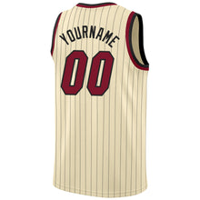 Load image into Gallery viewer, Custom Cream Black Pinstripe Maroon-Black Authentic Basketball Jersey