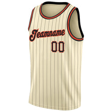 Load image into Gallery viewer, Custom Cream Black Pinstripe Black-Orange Authentic Basketball Jersey
