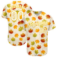Load image into Gallery viewer, Custom Cream White-Gold 3D Pattern Design Maple Leaf Authentic Baseball Jersey