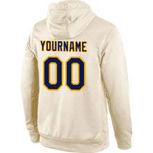 Load image into Gallery viewer, Custom Stitched Cream Navy-Gold Sports Pullover Sweatshirt Hoodie