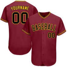 Load image into Gallery viewer, Custom Crimson Black-Gold Authentic Baseball Jersey