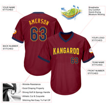 Load image into Gallery viewer, Custom Crimson Navy-Gold Authentic Throwback Rib-Knit Baseball Jersey Shirt