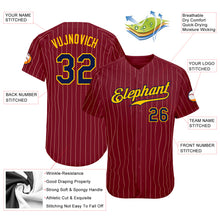Load image into Gallery viewer, Custom Crimson Cream Pinstripe Navy-Gold Authentic Baseball Jersey