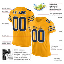 Load image into Gallery viewer, Custom Gold Navy-White Mesh Authentic Football Jersey