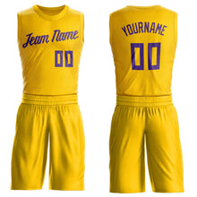 Load image into Gallery viewer, Custom Gold Purple Round Neck Suit Basketball Jersey - Fcustom