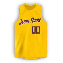 Load image into Gallery viewer, Custom Gold Purple Round Neck Basketball Jersey - Fcustom