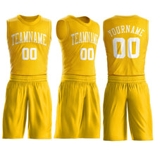 Load image into Gallery viewer, Custom Gold White Round Neck Suit Basketball Jersey - Fcustom