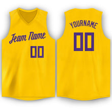 Load image into Gallery viewer, Custom Gold Purple V-Neck Basketball Jersey - Fcustom