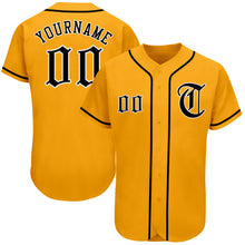 Load image into Gallery viewer, Custom Gold Black-White Authentic Baseball Jersey