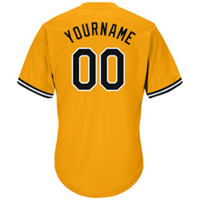 Load image into Gallery viewer, Custom Gold Black-White Authentic Throwback Rib-Knit Baseball Jersey Shirt