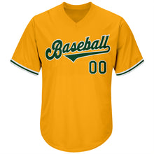 Load image into Gallery viewer, Custom Gold Green-White Authentic Throwback Rib-Knit Baseball Jersey Shirt