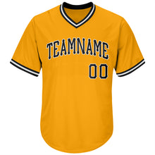 Load image into Gallery viewer, Custom Gold Black-White Authentic Throwback Rib-Knit Baseball Jersey Shirt