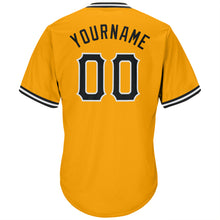 Load image into Gallery viewer, Custom Gold Black-White Authentic Throwback Rib-Knit Baseball Jersey Shirt