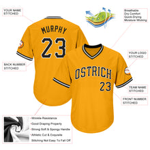 Load image into Gallery viewer, Custom Gold Black-White Authentic Throwback Rib-Knit Baseball Jersey Shirt
