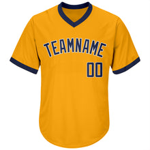 Load image into Gallery viewer, Custom Gold Navy-White Authentic Throwback Rib-Knit Baseball Jersey Shirt