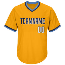 Load image into Gallery viewer, Custom Gold White-Navy Authentic Throwback Rib-Knit Baseball Jersey Shirt
