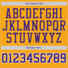 Load image into Gallery viewer, Custom Gold Purple-White Authentic Throwback Rib-Knit Baseball Jersey Shirt