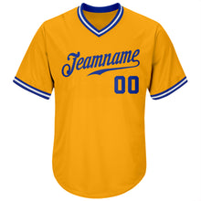 Load image into Gallery viewer, Custom Gold Royal-White Authentic Throwback Rib-Knit Baseball Jersey Shirt