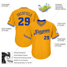 Load image into Gallery viewer, Custom Gold Royal-White Authentic Throwback Rib-Knit Baseball Jersey Shirt