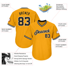 Load image into Gallery viewer, Custom Gold Black-White Authentic Throwback Rib-Knit Baseball Jersey Shirt