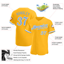 Load image into Gallery viewer, Custom Gold Light Blue-White Authentic Baseball Jersey