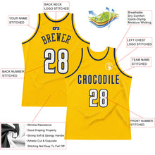 Load image into Gallery viewer, Custom Gold White-Navy Authentic Throwback Basketball Jersey