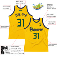Load image into Gallery viewer, Custom Gold Hunter Green-Navy Authentic Throwback Basketball Jersey