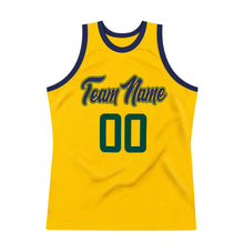 Load image into Gallery viewer, Custom Gold Hunter Green-Navy Authentic Throwback Basketball Jersey