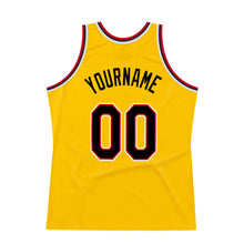 Load image into Gallery viewer, Custom Gold Black-Red Authentic Throwback Basketball Jersey