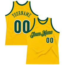 Load image into Gallery viewer, Custom Gold Hunter Green-White Authentic Throwback Basketball Jersey