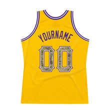 Load image into Gallery viewer, Custom Gold Camo-Purple Authentic Throwback Basketball Jersey