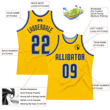 Load image into Gallery viewer, Custom Gold Navy-Light Blue Authentic Throwback Basketball Jersey