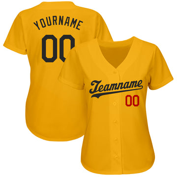 Custom Gold Black-Red Authentic Baseball Jersey
