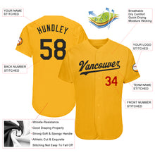 Load image into Gallery viewer, Custom Gold Black-Red Authentic Baseball Jersey