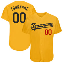 Load image into Gallery viewer, Custom Gold Black-Red Authentic Baseball Jersey