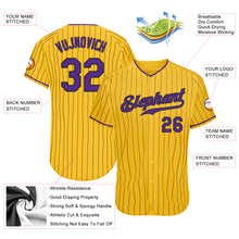 Load image into Gallery viewer, Custom Yellow Black Pinstripe Purple-Black Authentic Baseball Jersey