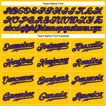Load image into Gallery viewer, Custom Yellow Black Pinstripe Purple-Black Authentic Baseball Jersey