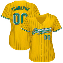 Load image into Gallery viewer, Custom Yellow Black Pinstripe Kelly Green-White Authentic Baseball Jersey