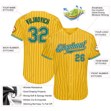 Load image into Gallery viewer, Custom Yellow Black Pinstripe Kelly Green-White Authentic Baseball Jersey