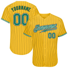 Load image into Gallery viewer, Custom Yellow Black Pinstripe Kelly Green-White Authentic Baseball Jersey